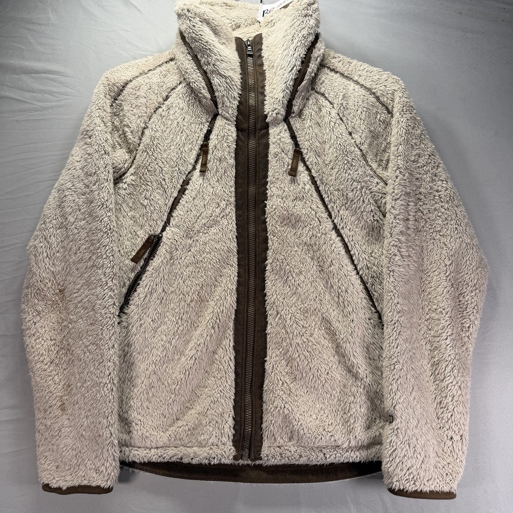 Kuhl Flight Jacket Womens Medium Beige Full Zip Sherpa Zipper Pockets Beige